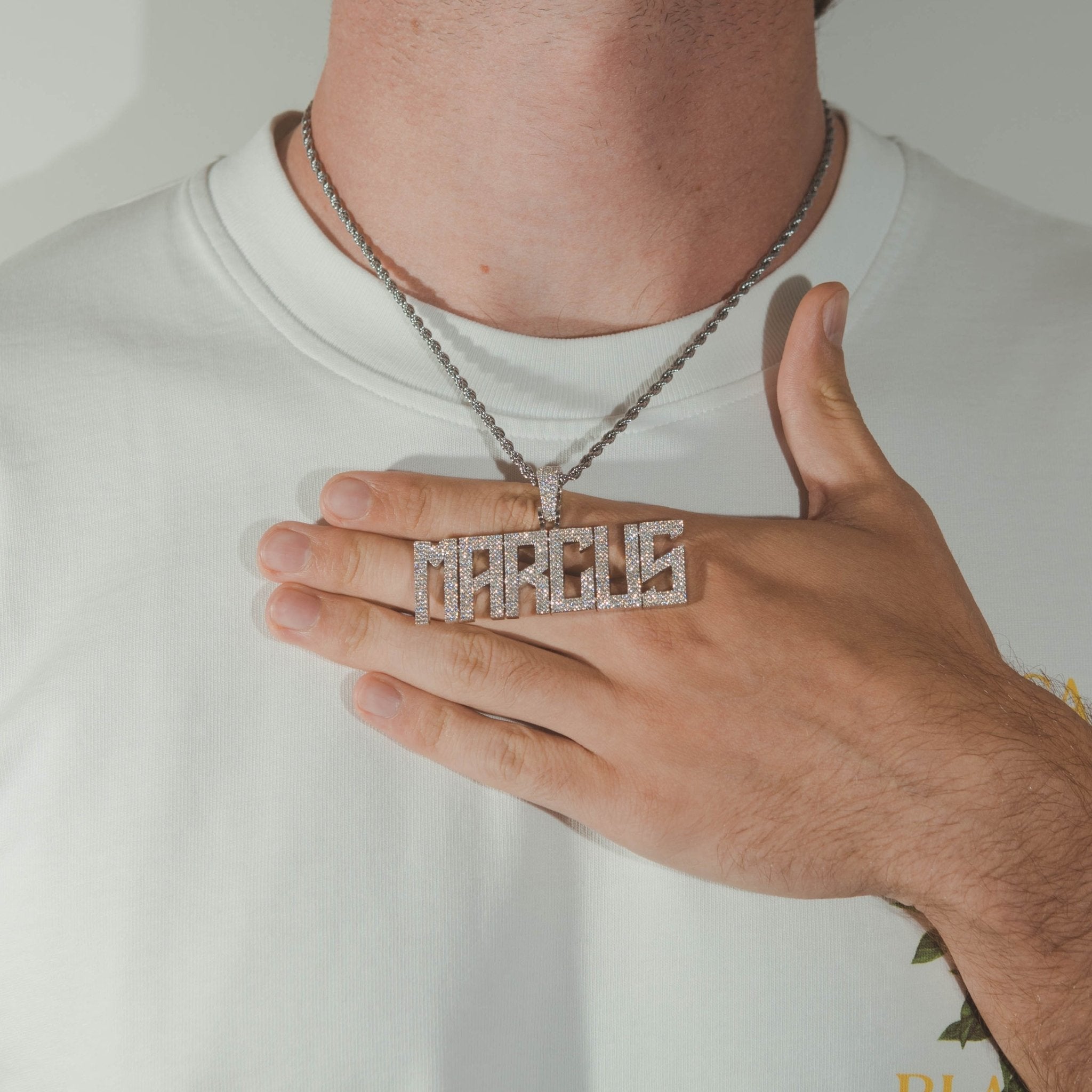 Custom Calvera Font Pendant - White Gold - Cernucci